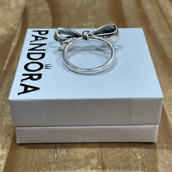 NWT Authentic Pandora Sparkling Bow Ring - Sterling Silver with CZ - Size 6 (52) - Picture 2 of 8